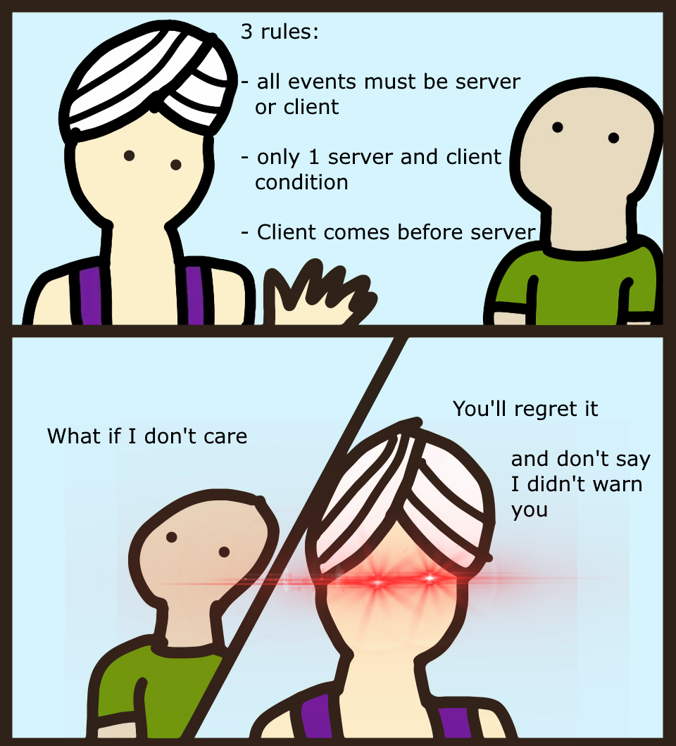 Il genio di THNK ti avverte sul rispetto delle tre regole. Se non li rispetti, te ne pentirai... beh, non dire che non ti aveva avvertito.